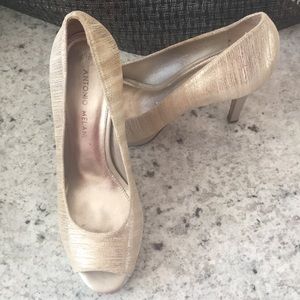 Antonio Melani gold peep-toe heels